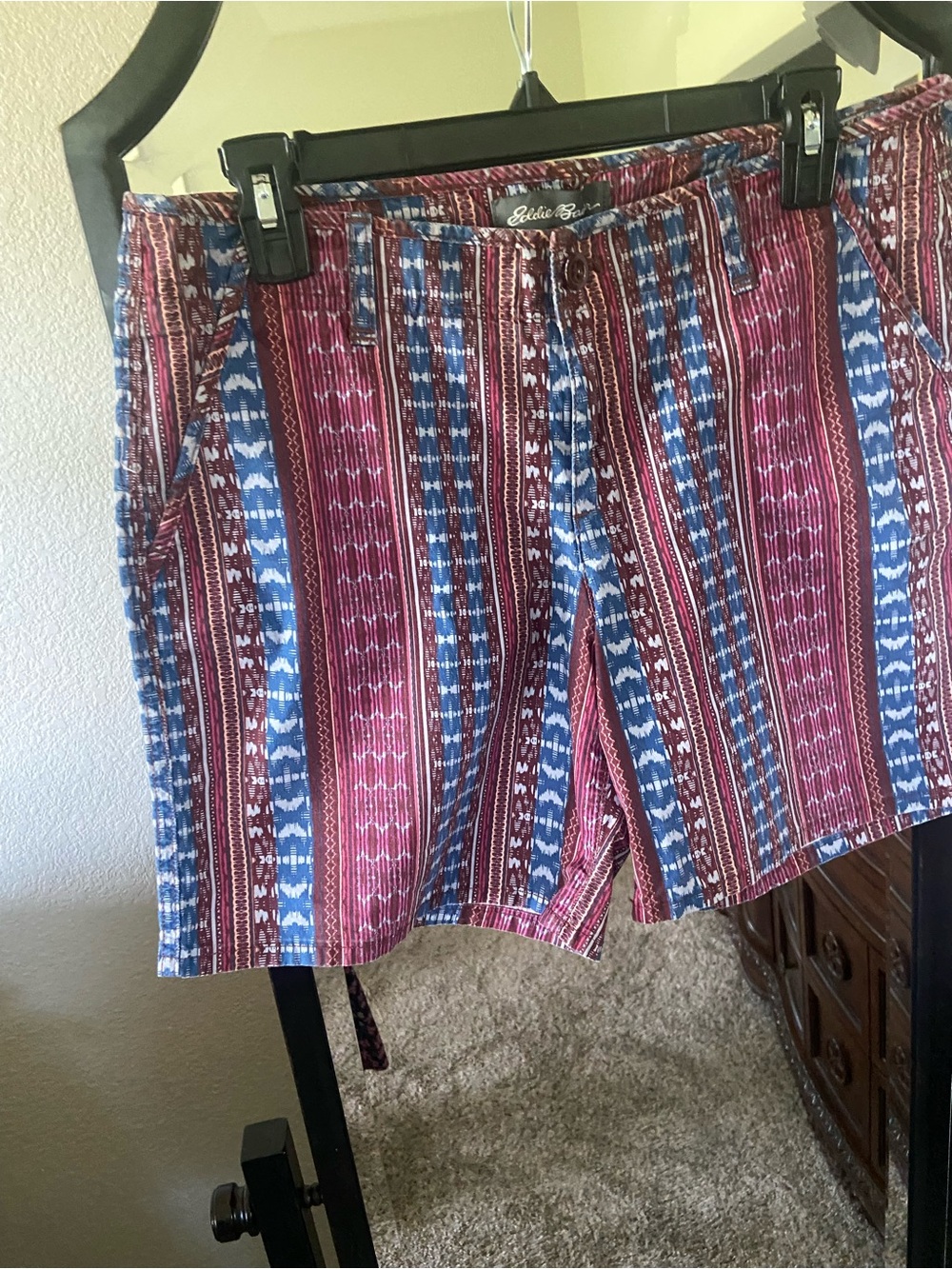 Eddie Bauer Women's Burgundy & Blue Striped Pattern Athletic Shorts